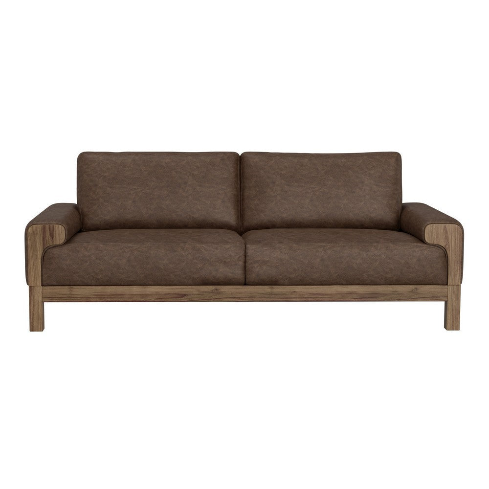 Caisy Sofa Chocolate Brown Fabric Foam Cushions Solid Wood 93 Inch By Casagear Home
