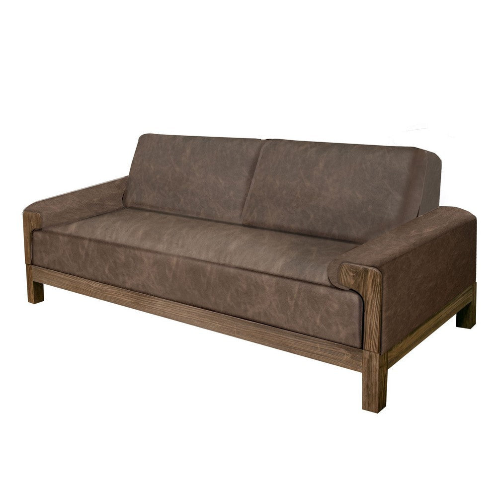 Caisy Sofa Chocolate Brown Fabric Foam Cushions Solid Wood 93 Inch By Casagear Home BM320811