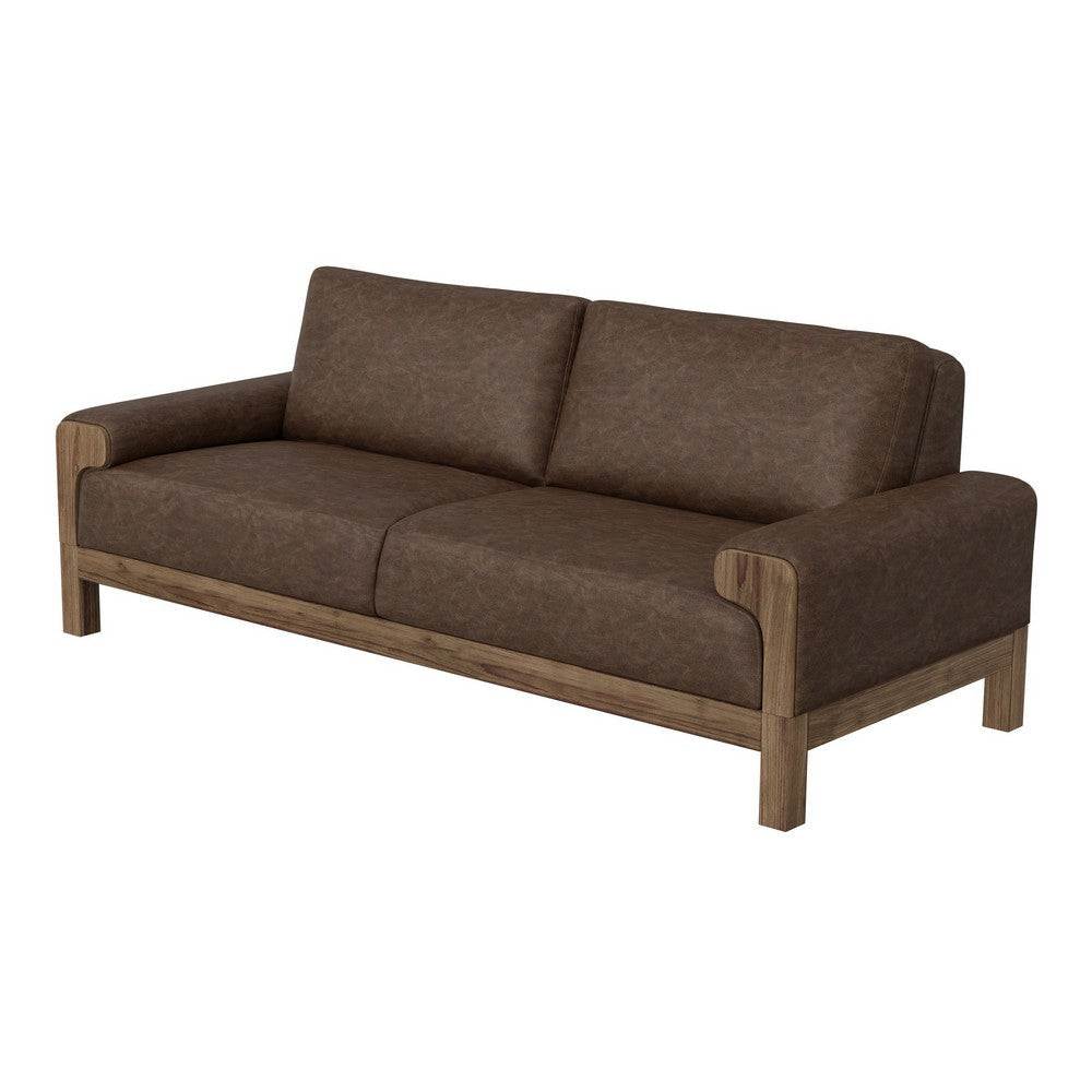 Caisy Sofa Chocolate Brown Fabric Foam Cushions Solid Wood 93 Inch By Casagear Home
