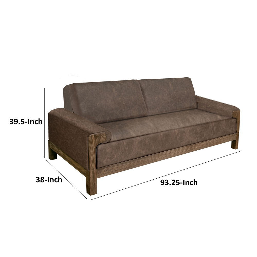 Caisy Sofa Chocolate Brown Fabric Foam Cushions Solid Wood 93 Inch By Casagear Home