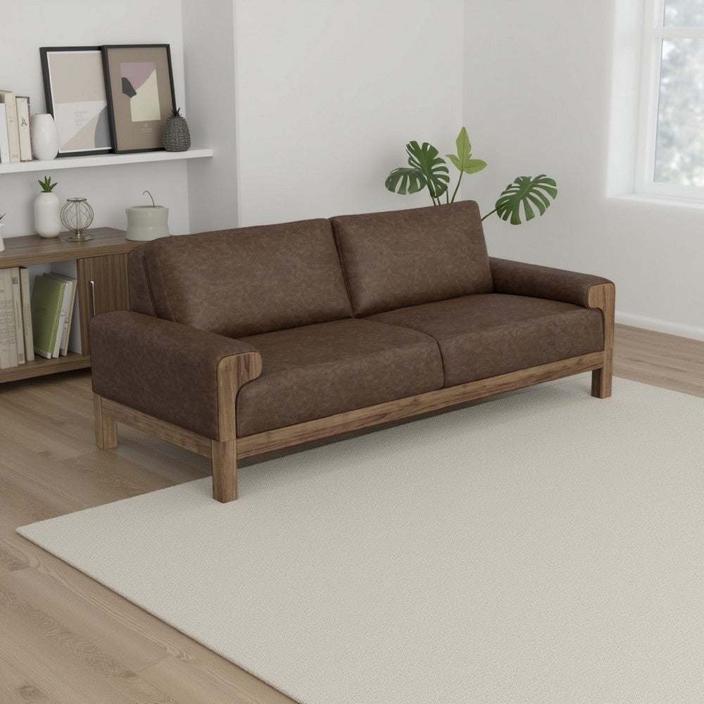 Caisy Sofa, Chocolate Brown Fabric, Foam Cushions, Solid Wood, 93 Inch By Casagear Home