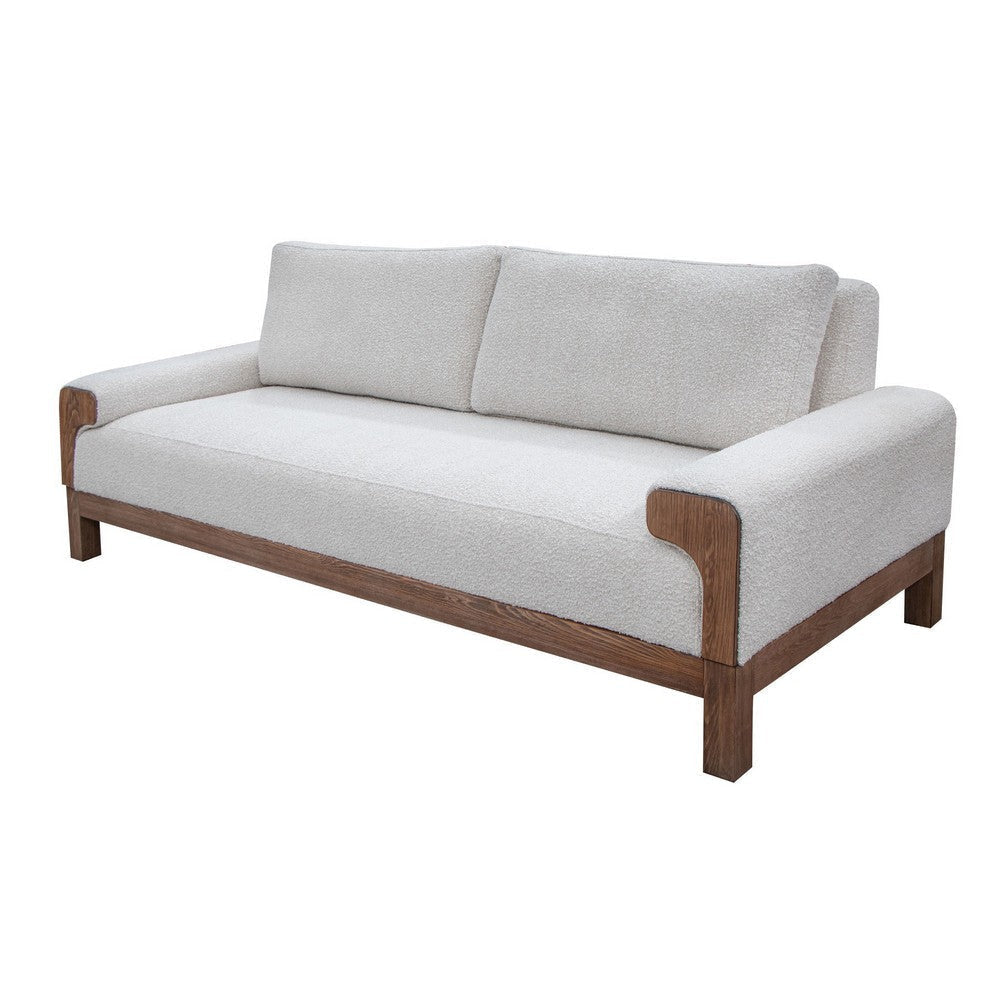 Caisy Sofa Ivory Polyester Foam Cushions Solid Pine Wood Frame 93 Inch By Casagear Home BM320812