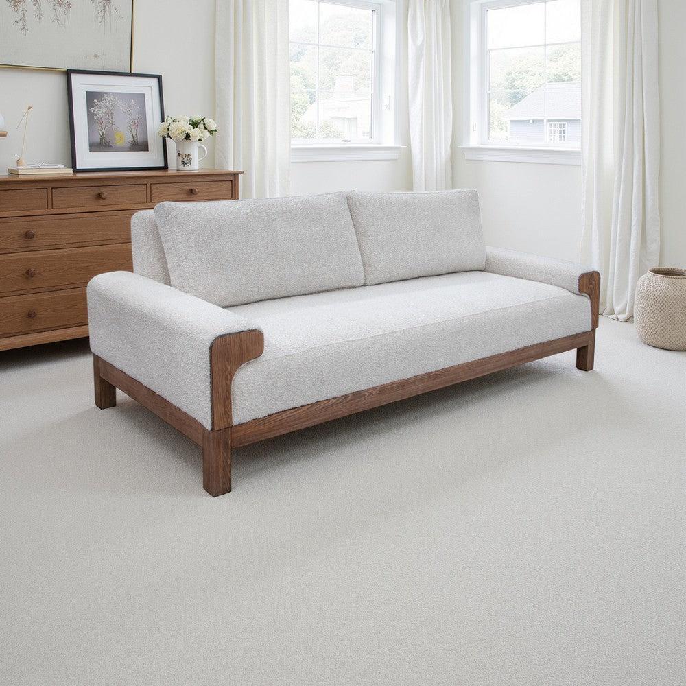 Caisy Sofa, Ivory Polyester, Foam Cushions, Solid Pine Wood Frame, 93 Inch By Casagear Home