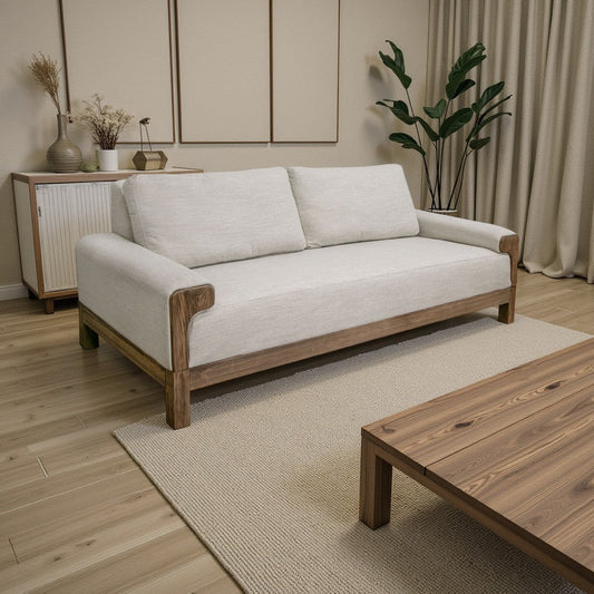 Caisy Sofa, White Polyester, Foam Cushions, Solid Pine Wood Frame, 93 Inch By Casagear Home