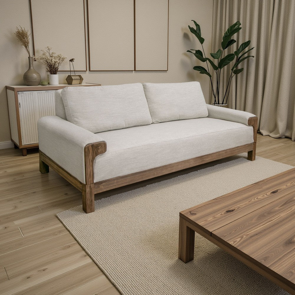Caisy Sofa, White Polyester, Foam Cushions, Solid Pine Wood Frame, 93 Inch By Casagear Home