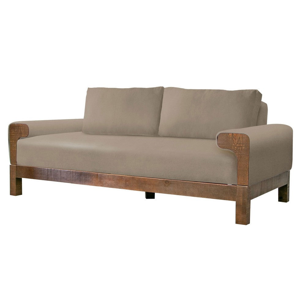 Caisy Sofa Light Brown Polyester Foam Cushions Solid Wood Frame 93 Inch By Casagear Home BM320815