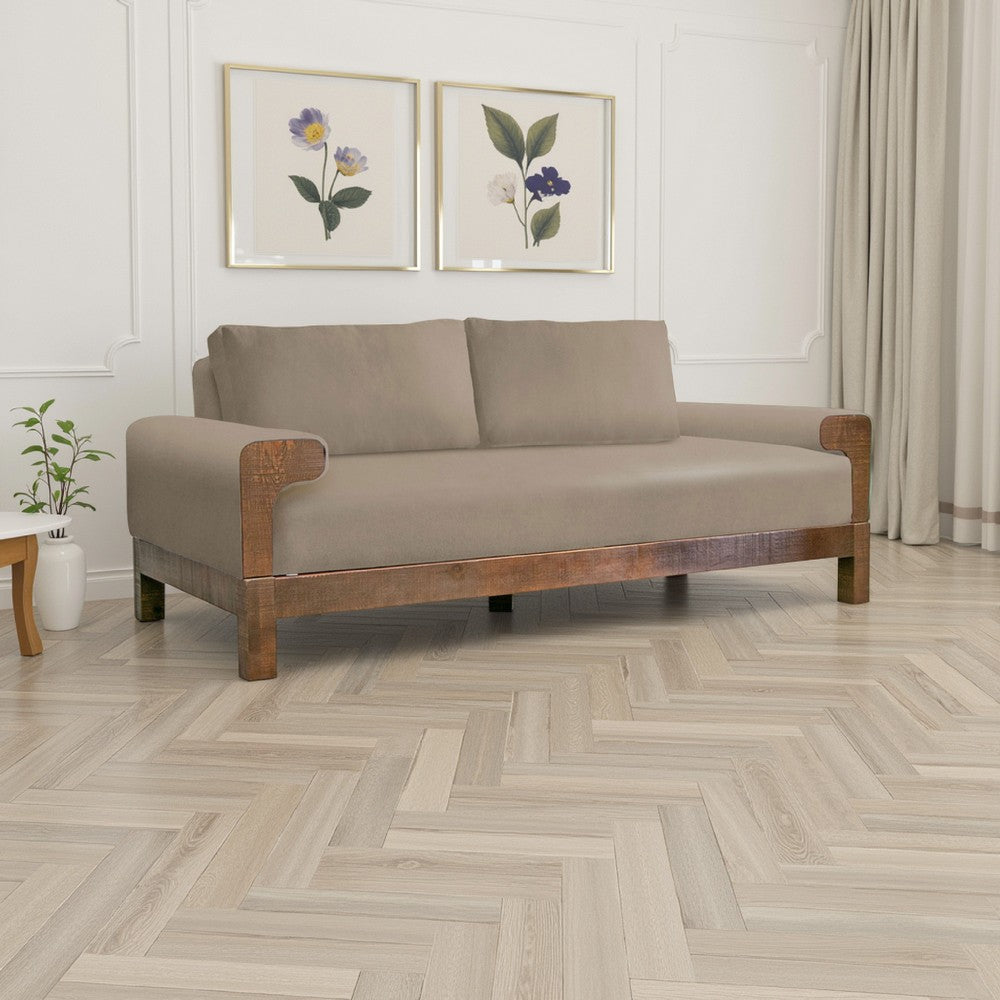 Caisy Sofa, Light Brown Polyester, Foam Cushions, Solid Wood Frame, 93 Inch By Casagear Home