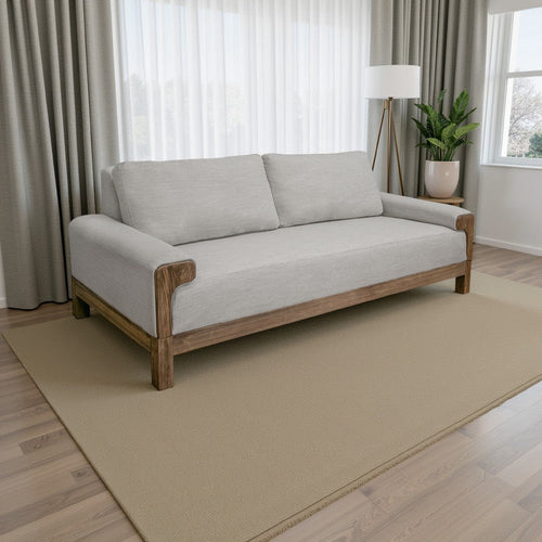 Caisy Sofa, Beige Polyester, Foam Cushions, Solid Pine Wood Frame, 93 Inch By Casagear Home