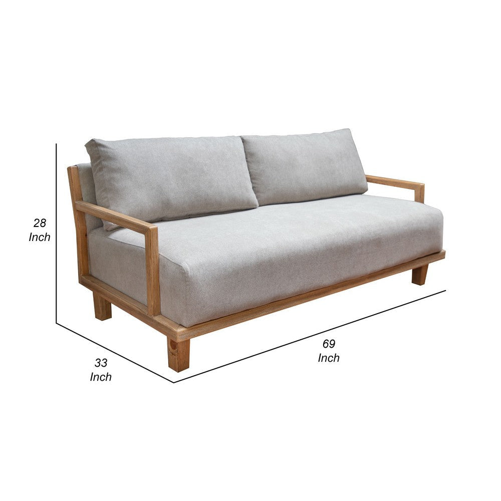 Asic Sofa Almond Gray Polyester Camel Brown Solid Pine Wood 69 Inch By Casagear Home BM320818