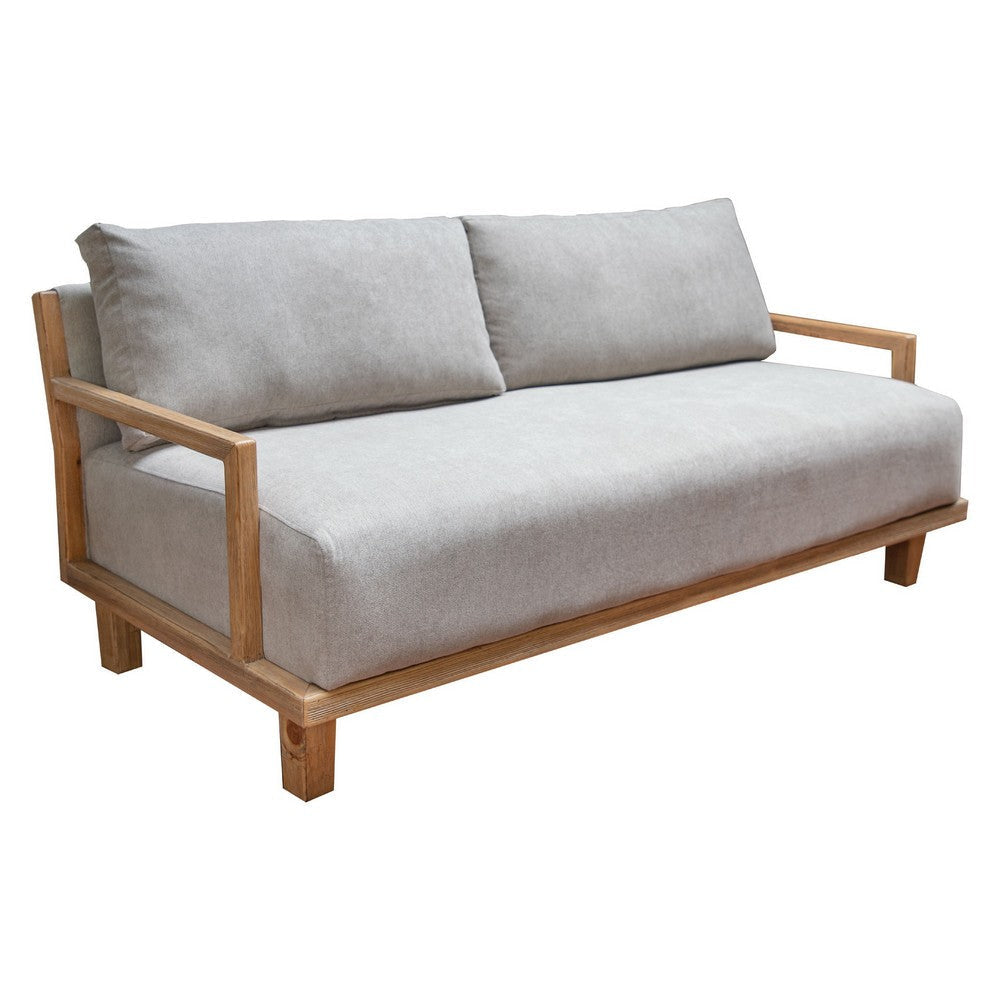 Asic Sofa, Beige Polyester, Camel Brown Solid Pine Wood Frame, 69 Inch By Casagear Home