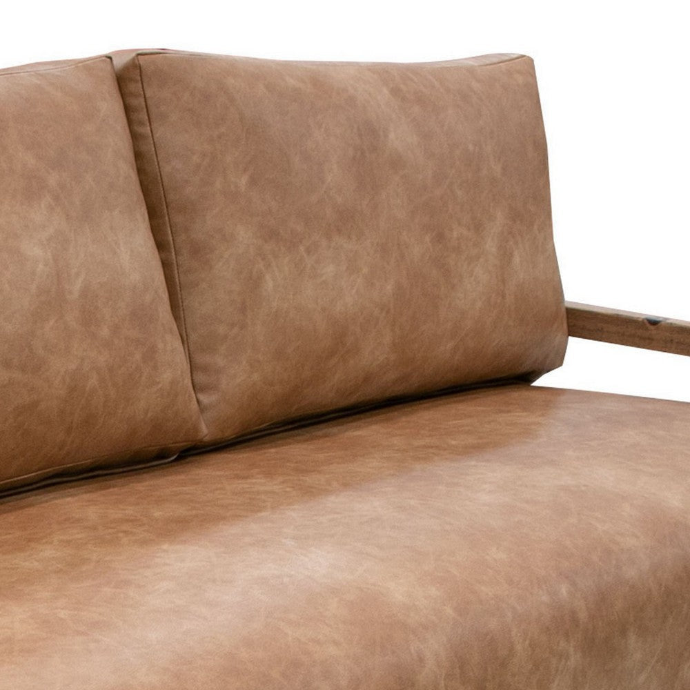 Asic Sofa Cognac Brown Faux Leather Camel Brown Solid Pine Wood 69 Inch By Casagear Home BM320820