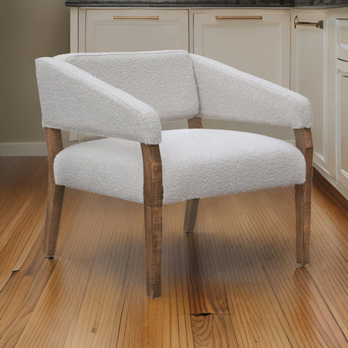 Merry Accent Chair, Ivory Polyester, Plush Foam, Brown Solid Pine Wood Legs By Casagear Home