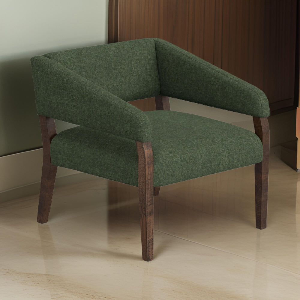 Merry Accent Chair, Olive Green Polyester, Foam, Brown Solid Pine Wood By Casagear Home