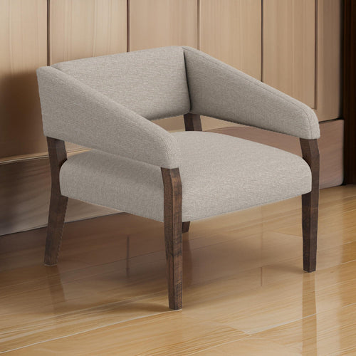 Merry Accent Chair, Beige Polyester, Plush Foam, Brown Solid Pine Wood Legs By Casagear Home