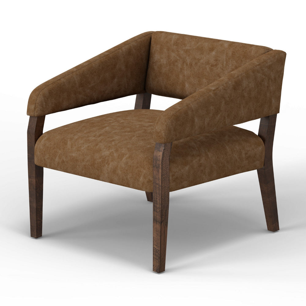 Merry Accent Chair Cognac Brown Faux Leather Foam Brown Solid Pine Wood By Casagear Home BM320827