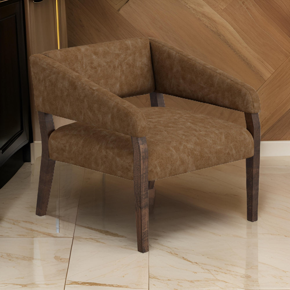 Merry Accent Chair, Cognac Brown Faux Leather, Foam, Brown Solid Pine Wood By Casagear Home