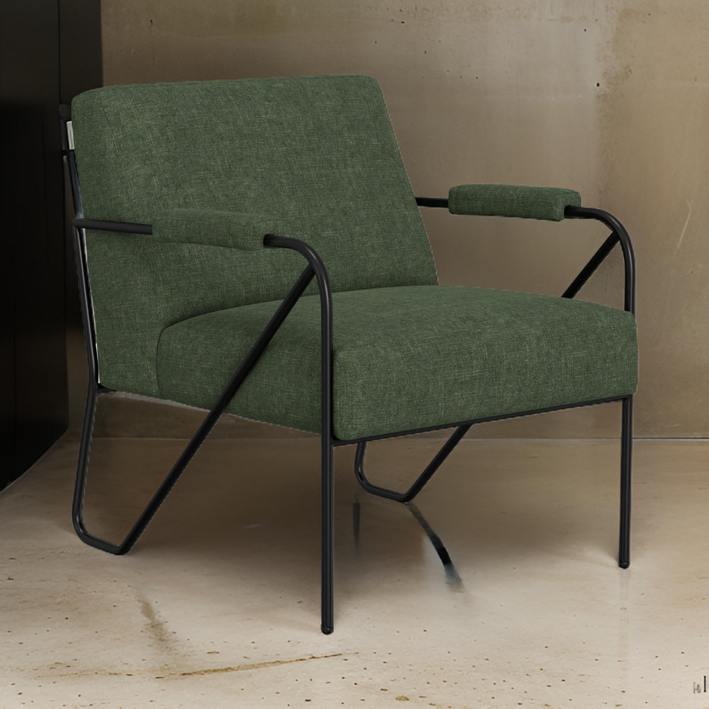 Levy Accent Chair, Olive Green Polyester, Soft Plush Foam, Black Metal By Casagear Home
