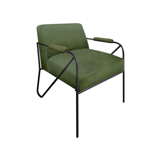 Levy Accent Chair, Olive Green Polyester, Soft Plush Foam, Black Metal By Casagear Home