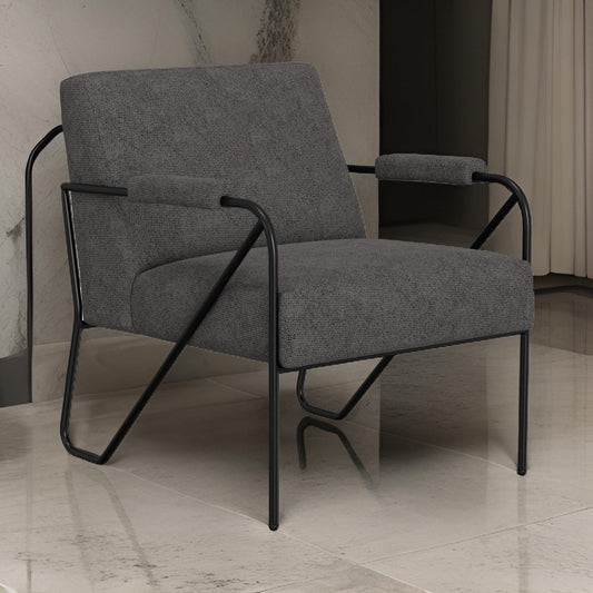 Levy Accent Chair, Iron Gray Polyester, Soft Plush Foam, Black Metal Legs By Casagear Home