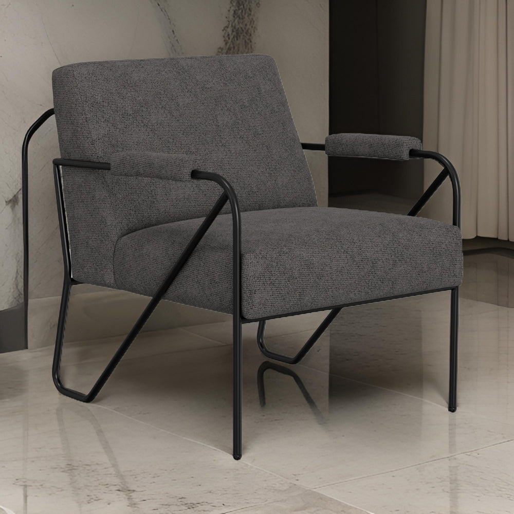 Levy Accent Chair, Iron Gray Polyester, Soft Plush Foam, Black Metal Legs By Casagear Home