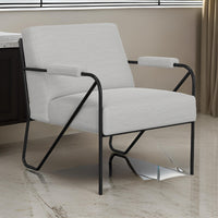 Levy Accent Chair, White Polyester, Soft Plush Foam, Black Metal Legs, Arms By Casagear Home
