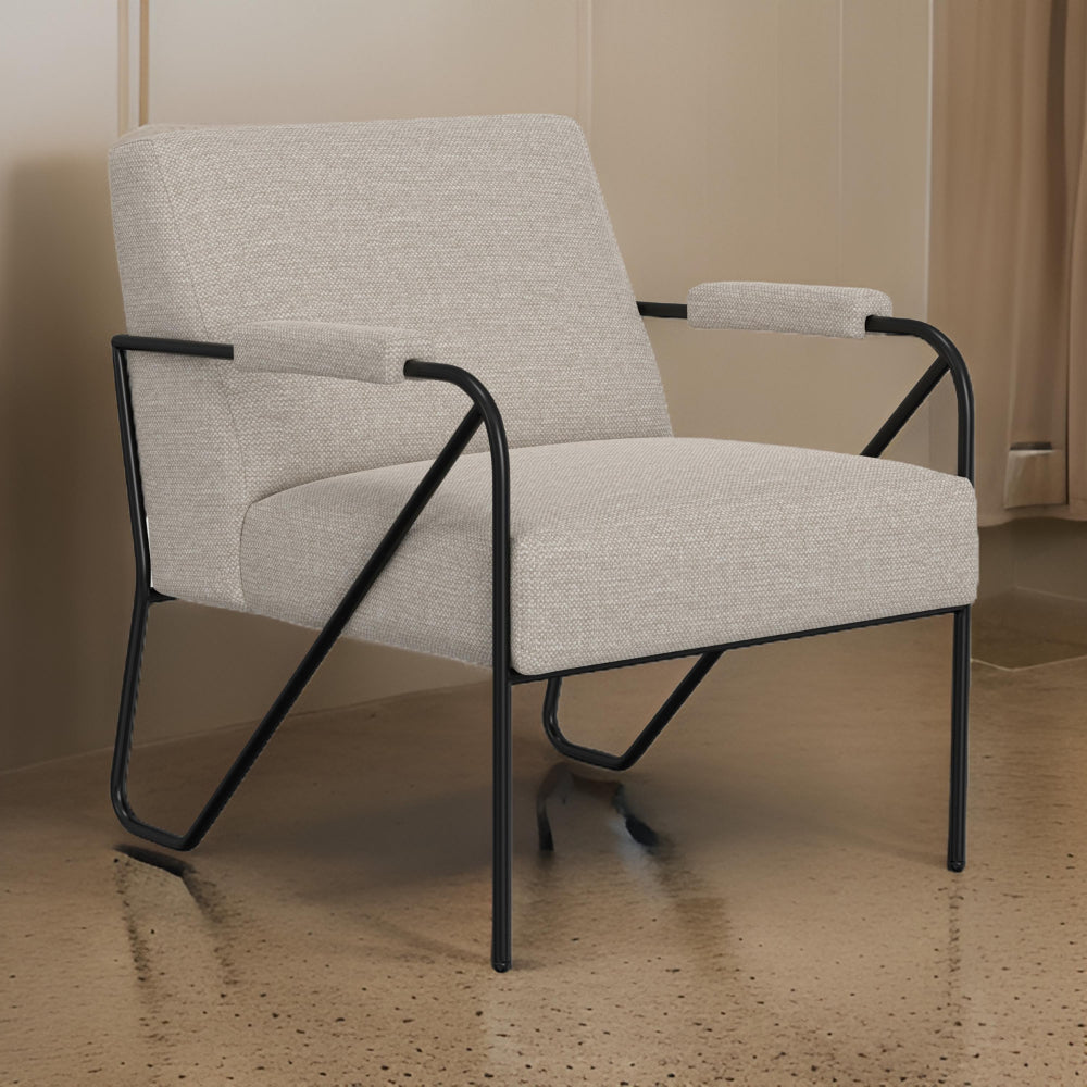 Levy Accent Chair, Beige Polyester, Soft Plush Foam, Black Metal Legs, Arms By Casagear Home