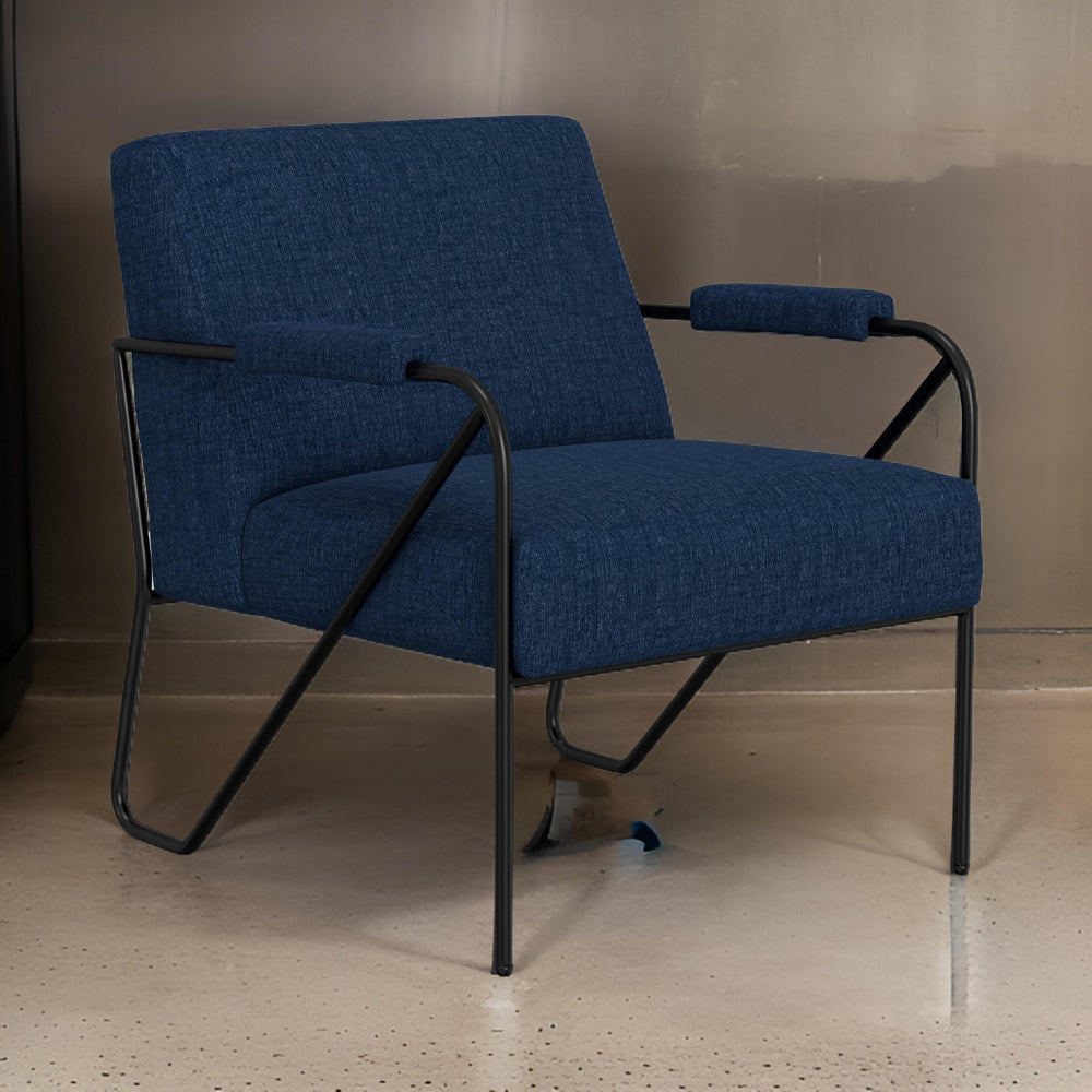 Levy Accent Chair, Navy Blue Polyester, Soft Plush Foam, Black Metal Frame By Casagear Home