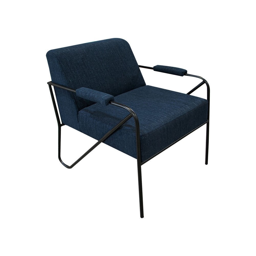 Levy Accent Chair, Navy Blue Polyester, Soft Plush Foam, Black Metal Frame By Casagear Home