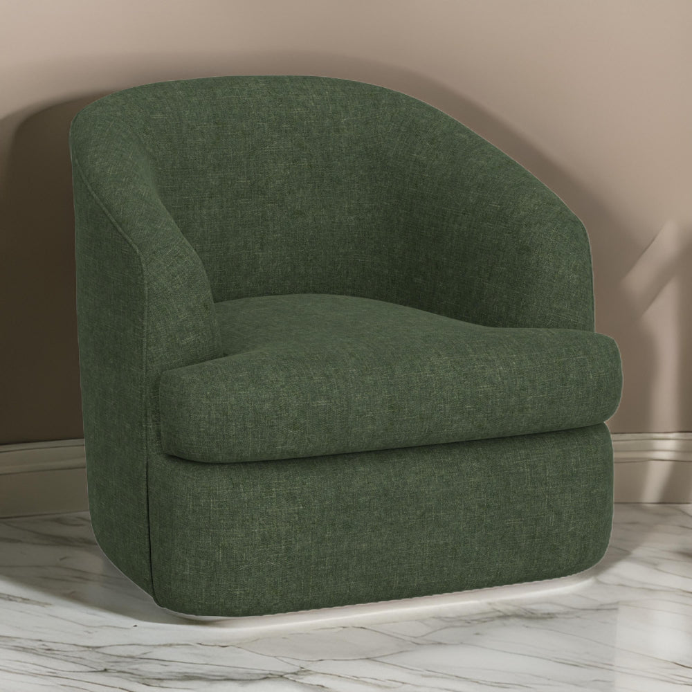 Lessy Swivel Accent Chair, Olive Green Polyester, Soft Plush Foam, Metal By Casagear Home