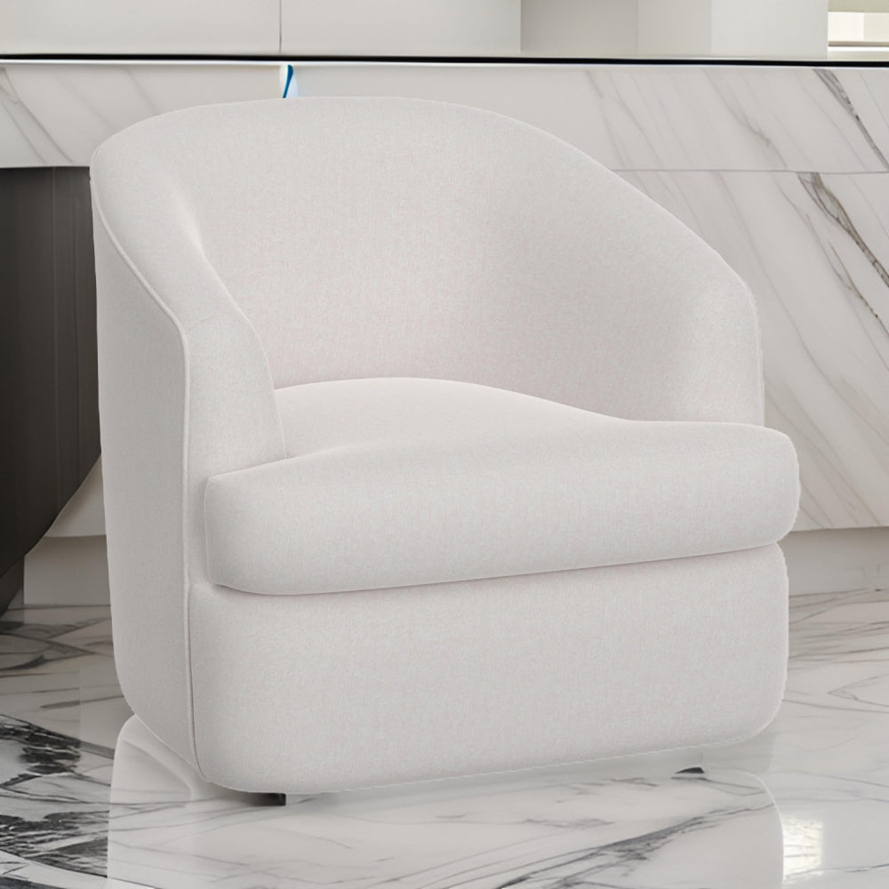Lessy Swivel Accent Chair, Plush White Polyester, Soft Plush Foam, Metal By Casagear Home