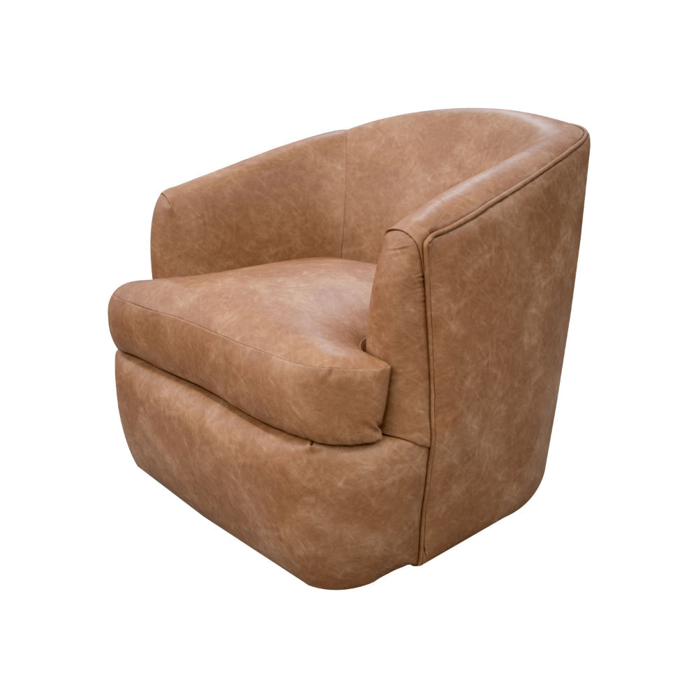 Lessy Swivel Accent Chair Cognac Brown Faux Leather Soft Plush Foam Metal By Casagear Home BM320840