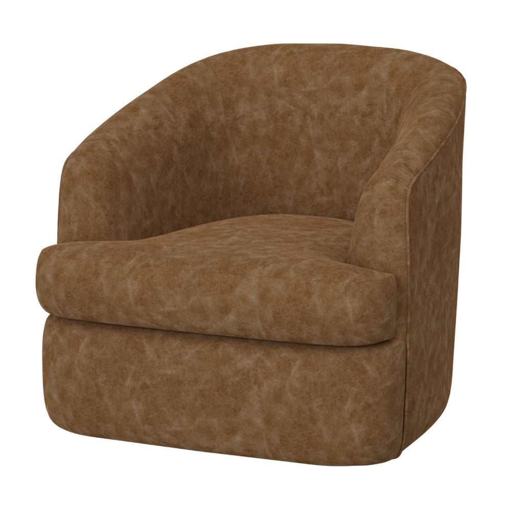 Lessy Swivel Accent Chair Cognac Brown Faux Leather Soft Plush Foam Metal By Casagear Home BM320840