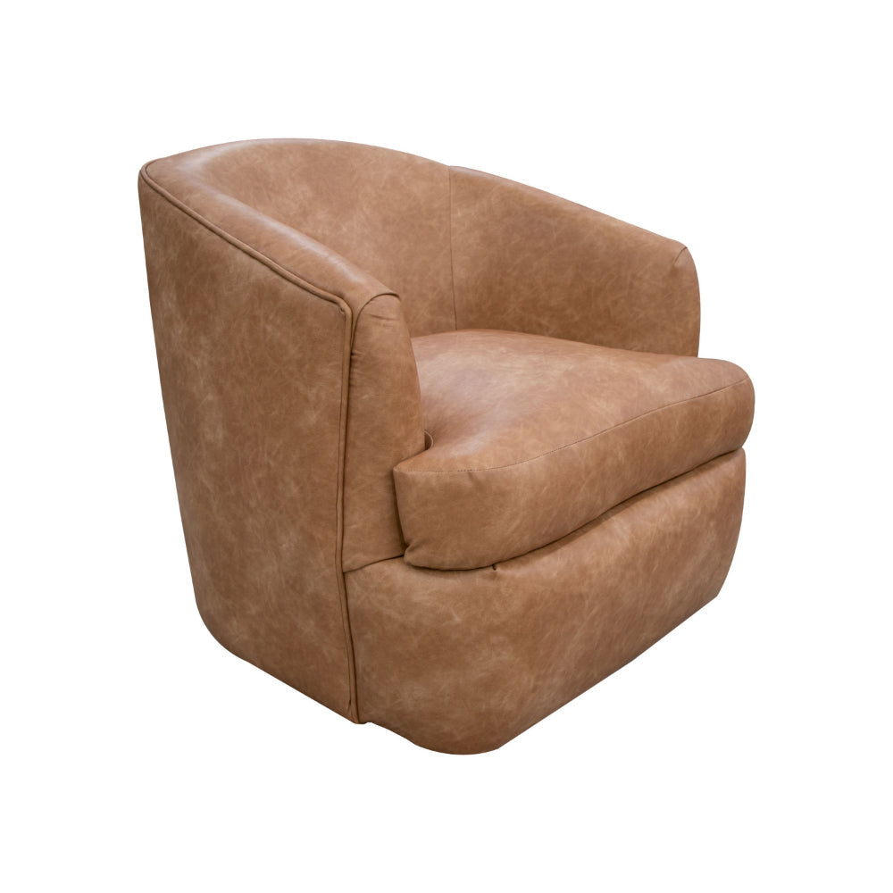 Lessy Swivel Accent Chair, Cognac Brown Faux Leather Soft Plush Foam, Metal By Casagear Home