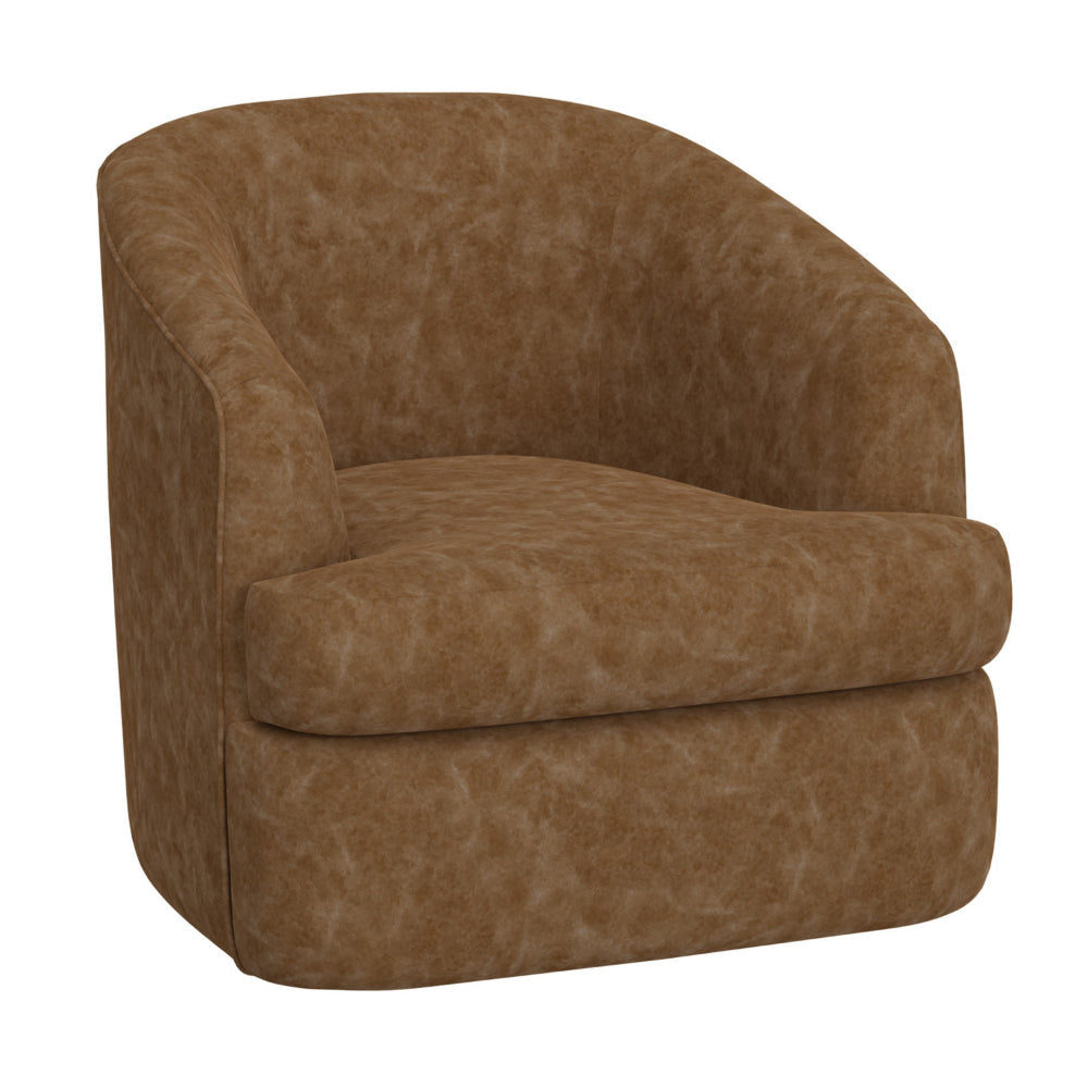 Lessy Swivel Accent Chair Cognac Brown Faux Leather Soft Plush Foam Metal By Casagear Home BM320840