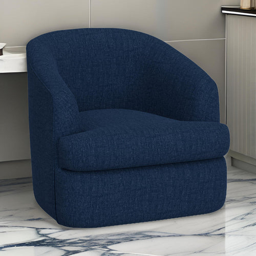Lessy Swivel Accent Chair, Navy Blue Polyester, Soft Plush Foam, Metal By Casagear Home