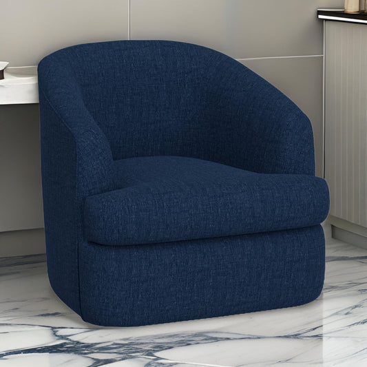 Lessy Swivel Accent Chair, Navy Blue Polyester, Soft Plush Foam, Metal By Casagear Home