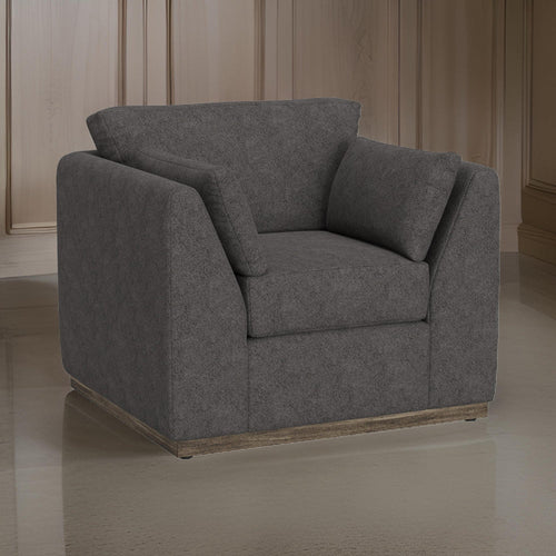 Sian Accent Chair, Iron Gray Polyester, 1 Throw Pillow, Solid Pine Wood By Casagear Home