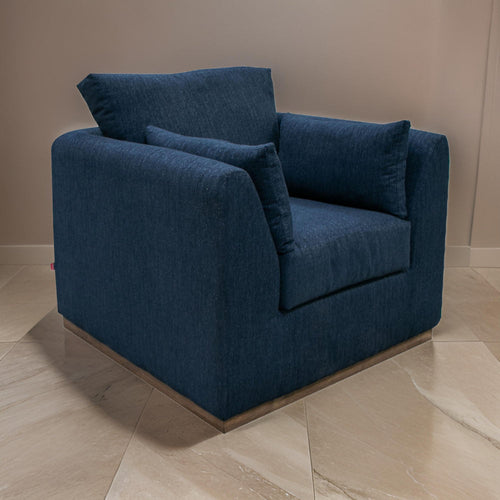 Sian Accent Chair, Navy Blue Polyester, 1 Throw Pillow, Solid Pine Wood By Casagear Home