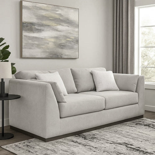 Sian Sofa, Beige Polyester, 2 Throw Pillows, Solid Pine Wood, 90 Inch By Casagear Home