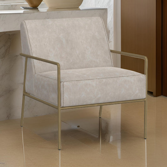 Zili Accent Chair, Gray Faux Leather, Plush Foam, Sleek Gold Metal Finish By Casagear Home