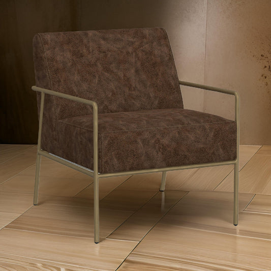 Zili Accent Chair, Chocolate Brown Faux Leather, Plush Foam, Gold Metal By Casagear Home