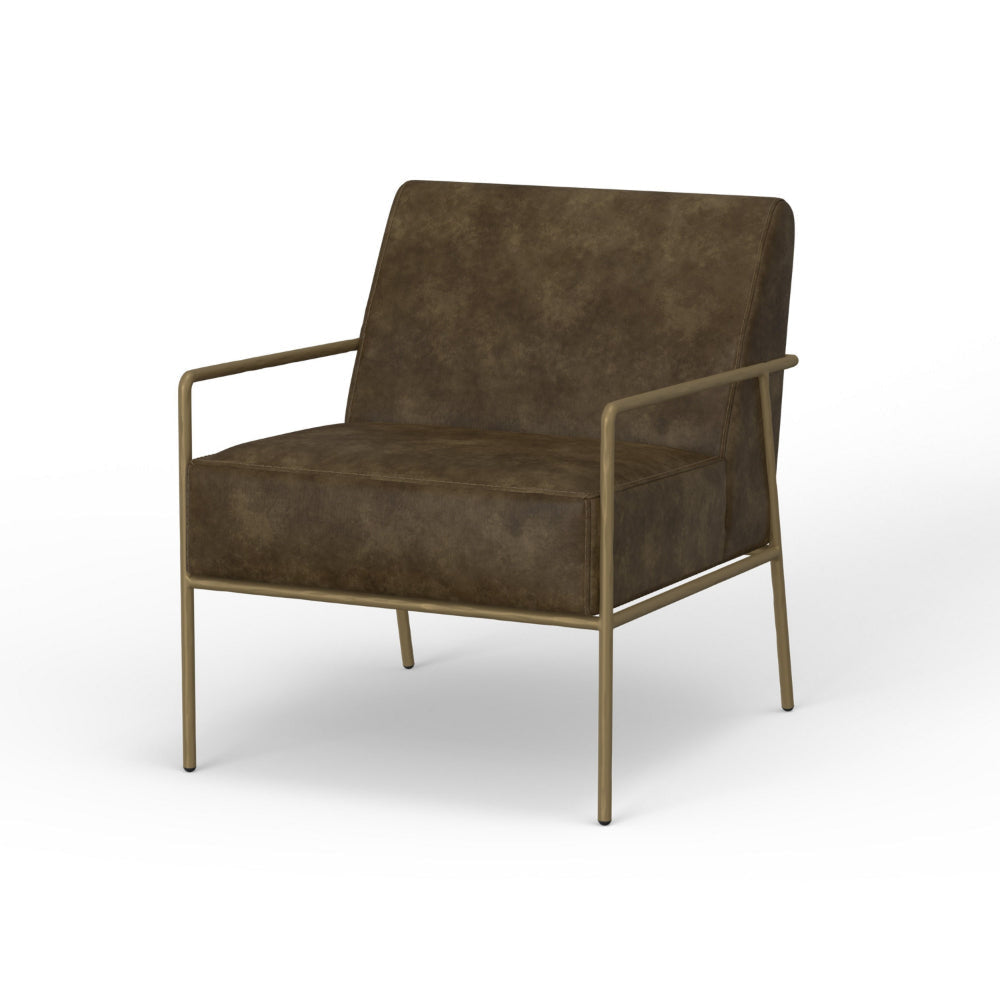 Zili Accent Chair Brown Faux Leather Plush Foam Sleek Gold Metal Finish By Casagear Home BM320893