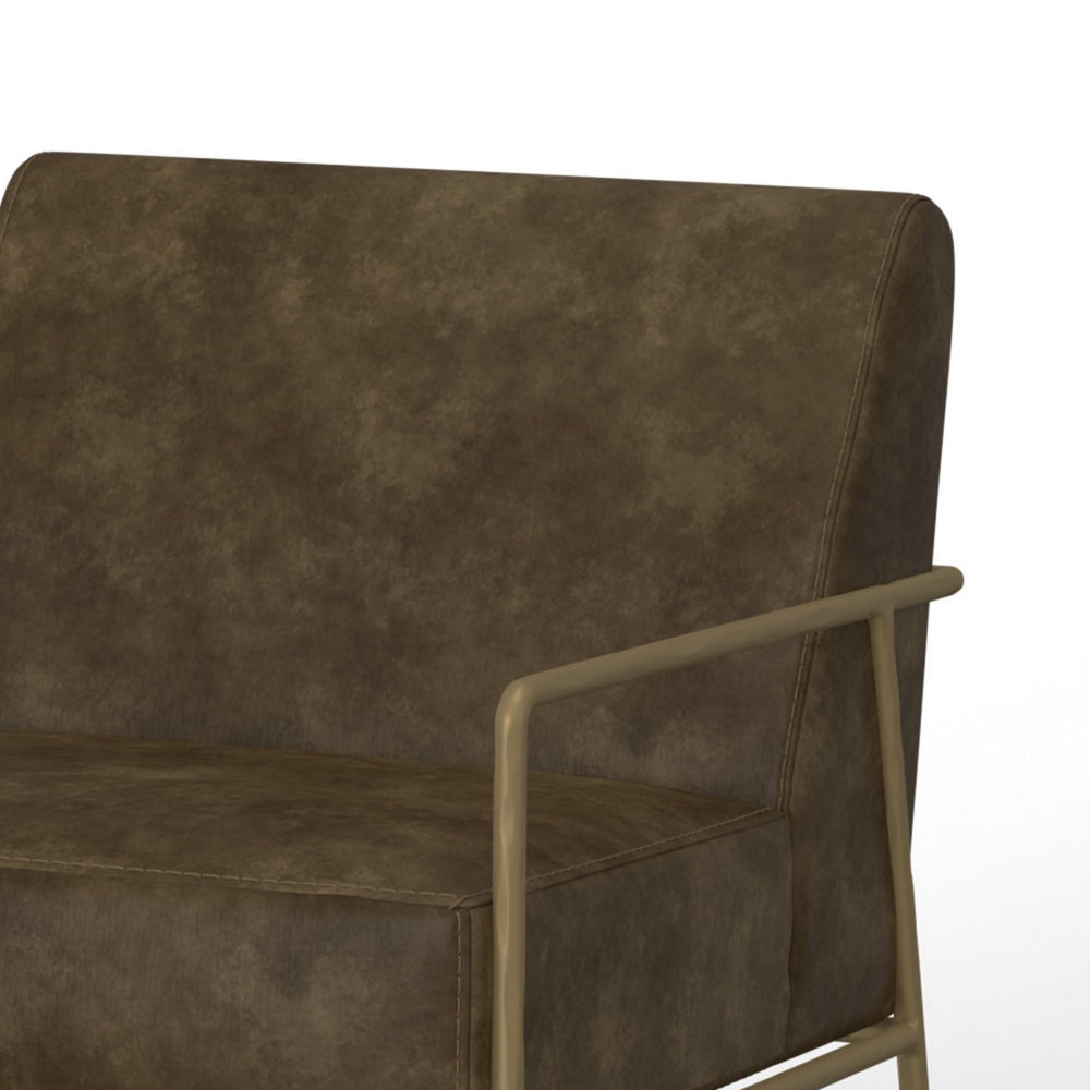 Zili Accent Chair Brown Faux Leather Plush Foam Sleek Gold Metal Finish By Casagear Home BM320893