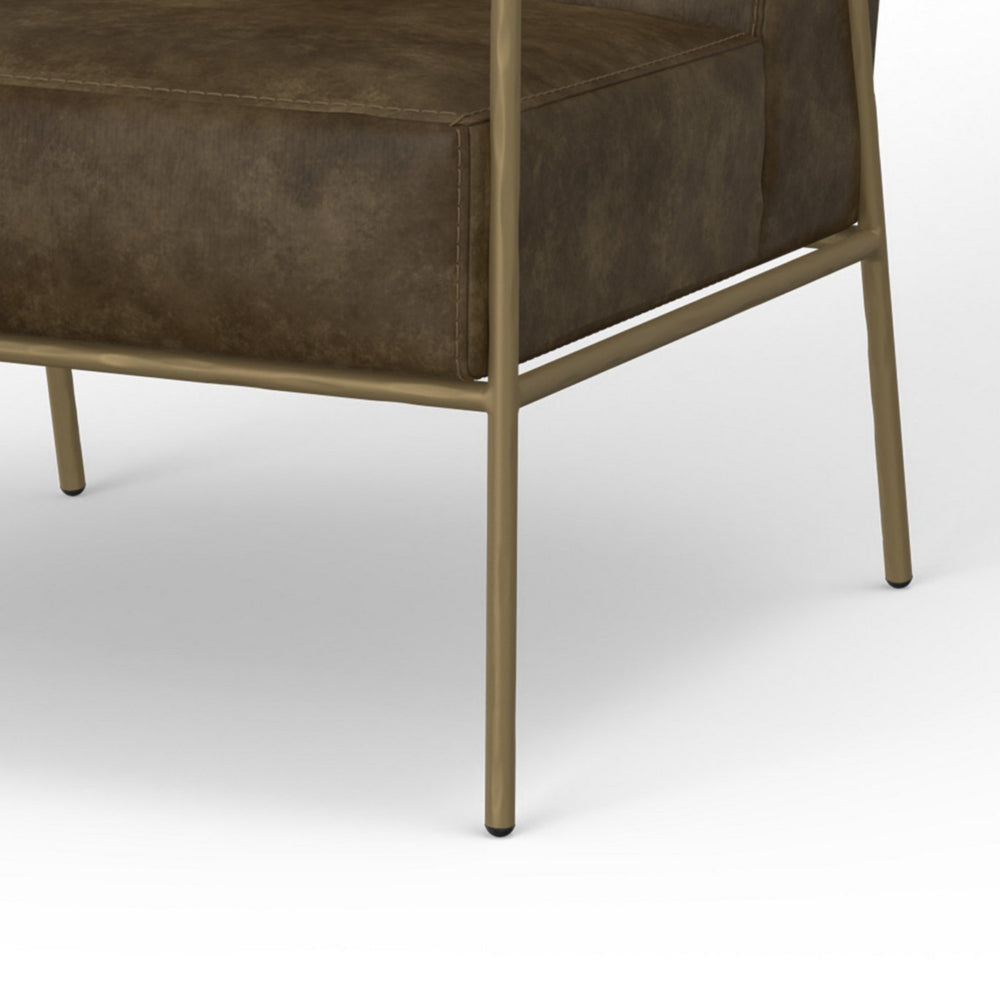 Zili Accent Chair Brown Faux Leather Plush Foam Sleek Gold Metal Finish By Casagear Home BM320893