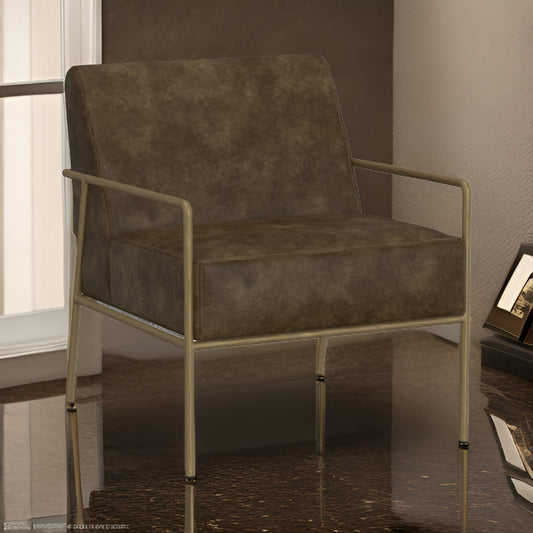 Zili Accent Chair, Brown Faux Leather, Plush Foam, Sleek Gold Metal Finish By Casagear Home