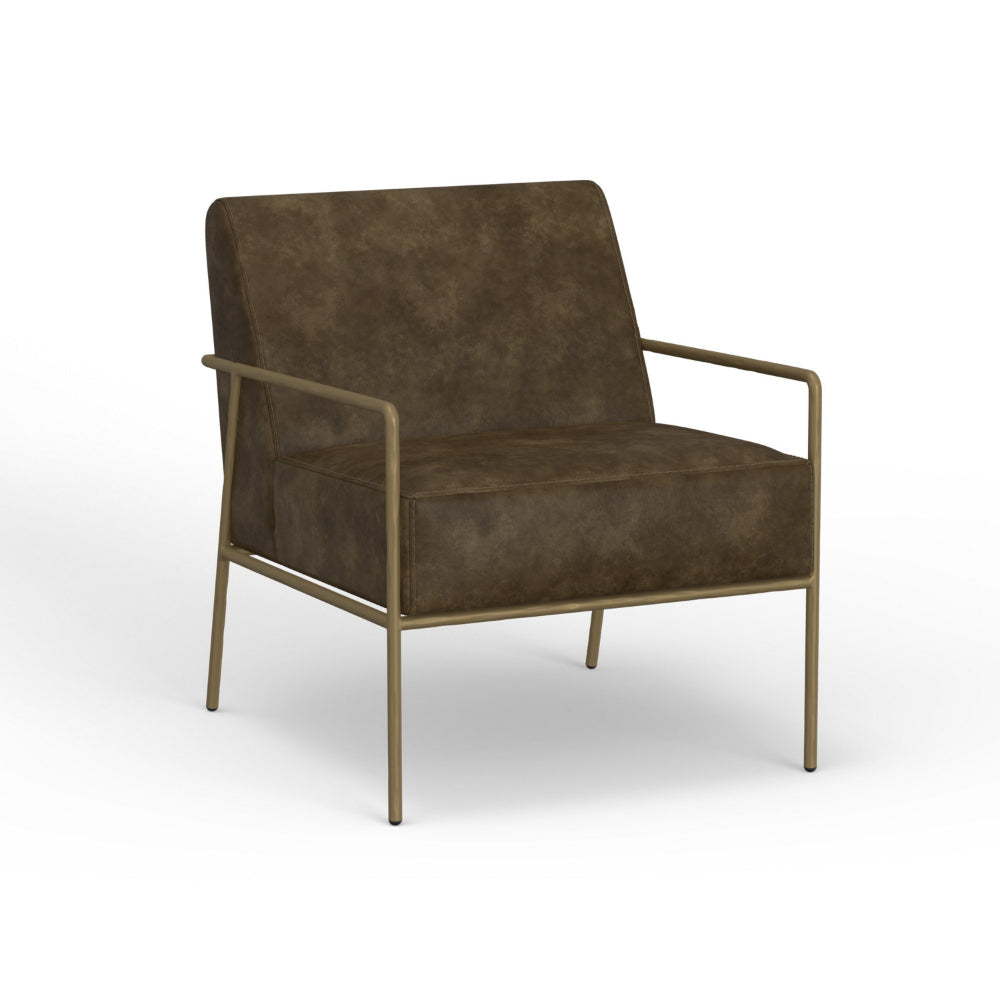 Zili Accent Chair Brown Faux Leather Plush Foam Sleek Gold Metal Finish By Casagear Home BM320893