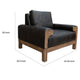 Caisy Accent Chair Black Faux Leather Caramel Solid Wood Frame By Casagear Home BM320894