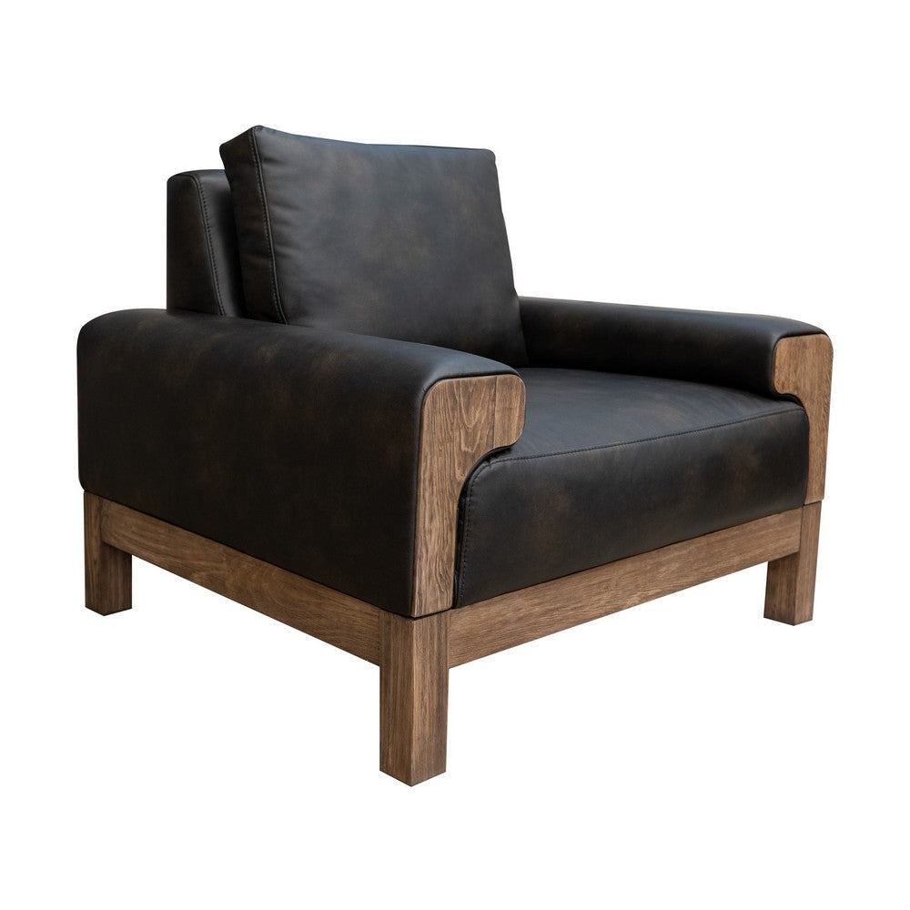 Caisy Accent Chair Black Faux Leather Caramel Solid Wood Frame By Casagear Home BM320894
