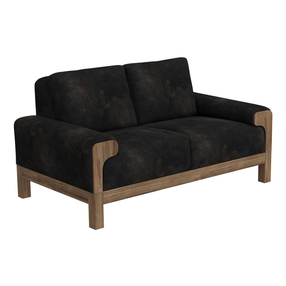 Caisy Loveseat Black Faux Leather Caramel Solid Wood Frame 69 Inch By Casagear Home BM320895
