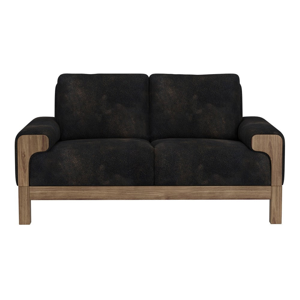 Caisy Loveseat Black Faux Leather Caramel Solid Wood Frame 69 Inch By Casagear Home BM320895